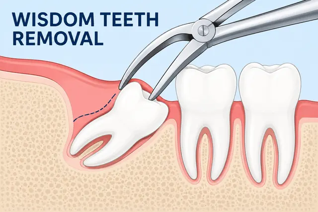 Illustration of wisdom tooth removal